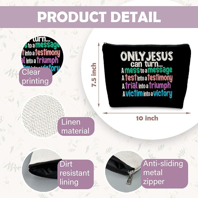 Christian Makeup Bag - Christian Gifts for Women, Only Jesus Can Turn Makeup Bag Cosmetic Bag, Religious Gifts