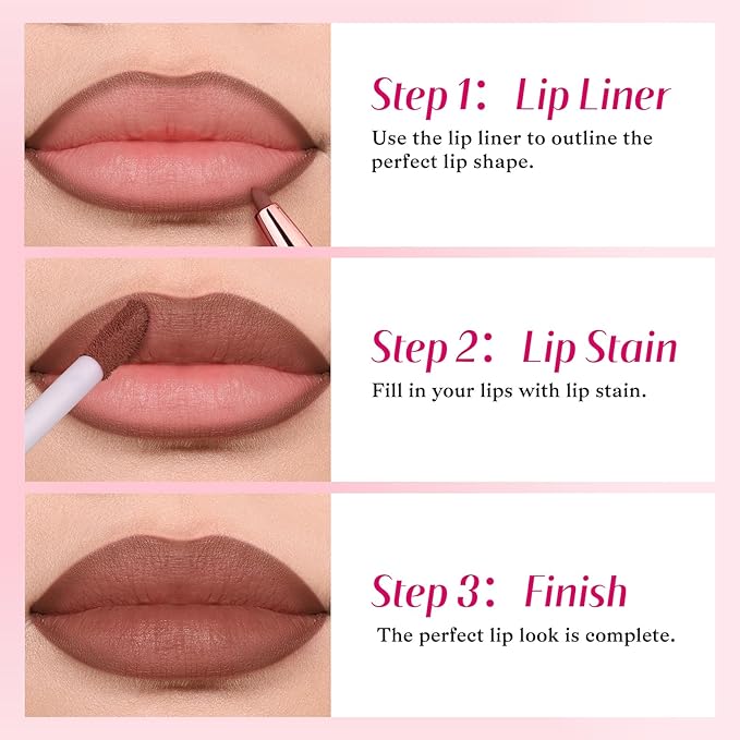 bayfree 2-IN-1 Lip Liner and Lip Stain, High Pigmented Long Lasting Velvet Lip Tint, Well-Defined Lipliner, Weightless Waterproof Not Animal Tested, Matte Finish Makeup
