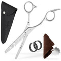 Fagaci Left Handed Professional Thinning Shears 6 Inch with Extremely Sharp Blades, 440C Steel Thinning Scissors, Durable, Smooth Motion & Fine Cut, Hair Scissors with Elegant Sheath