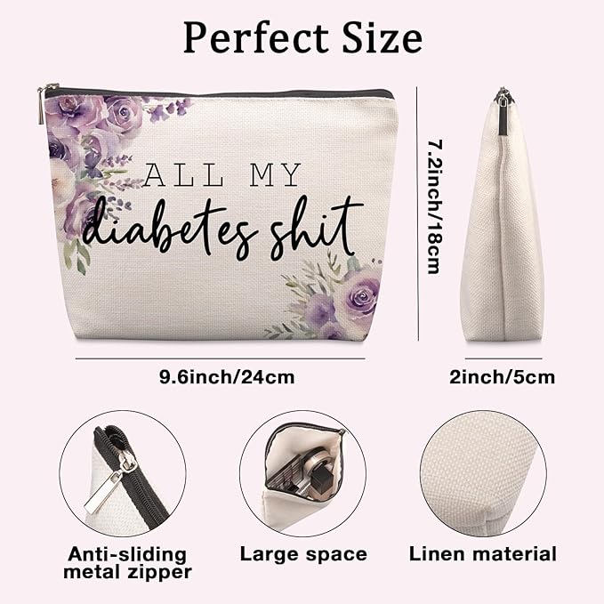 Diabetes Care Funny Gifts for Women, Funny Diabetes Travel Case, Diabetes Care Gag Gifts Mothers Day Birthday Gifts for Women Grandma All My Diabetes Shit Diabetic Bags for Supplies