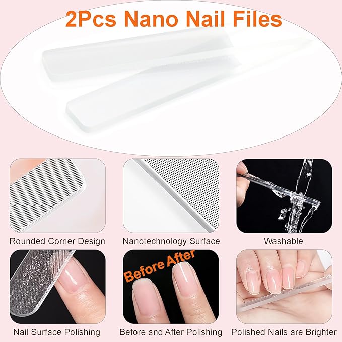 MYR 6Pcs Nail Art Brushes and 2Pcs Nano Nail Files, Metal Nail Art Tools, Acrylic Nail Brushes, Nail Design Tools, suitable for Personalized Nail Art Designs such as Flowers and Irregular Patterns