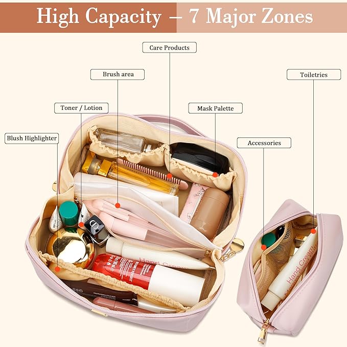 Birthday Gifts for Women Teen Girl, Personalized Initial Makeup Organizer Bag Set, Open Flat Travel Cosmetic Bag With Clear Divider and Handle(Pink,D)