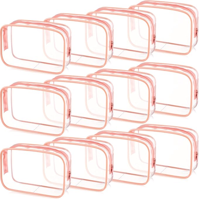 Weewooday 12 Pieces Clear Makeup Bags Cosmetic Storage Bags PVC Zipper Pouches Travel Waterproof Makeup Plastic Case for Women Organizing Toiletries Traveling Bathroom(Small,Pink)
