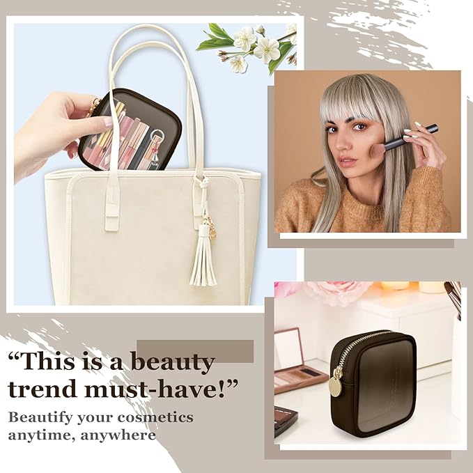 Nylon Mini Clear Makeup Organizer Bag for Purse, Small Cute Black Makeup Bag Preppy Cosmetic Zipper Pouch Purse, Waterproof Travel Coin Pouch Sanitary Napkin Storage Bag Clutch for Women Girls(Brown)