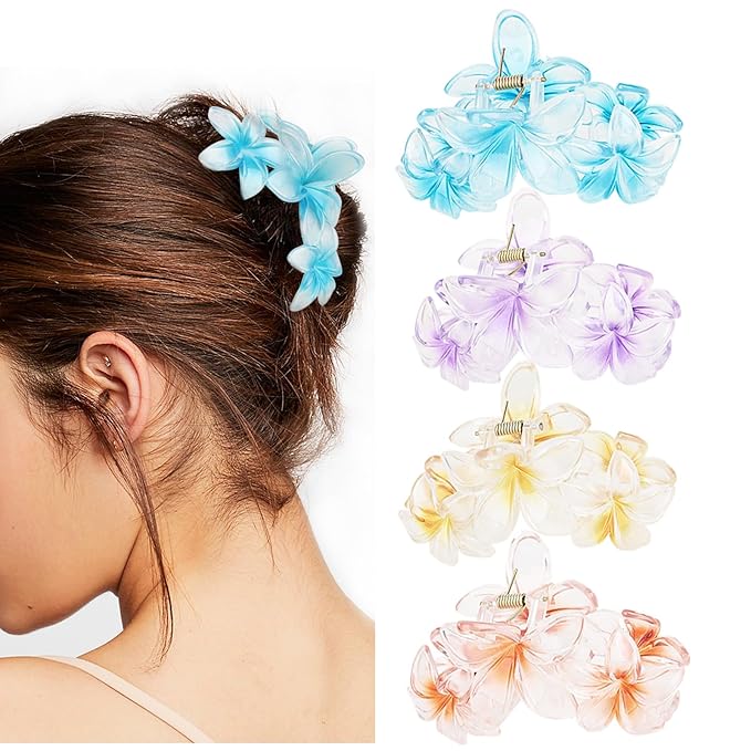 Ondder 4 Pcs Flower Hair Clips for Women Big Flower Claw Clips Large Matte Hair Clips for Thick Hair Non Slip Strong Hold Jaw Hair Clips for Women's Hair Flower Hair Accessories for Women Girls