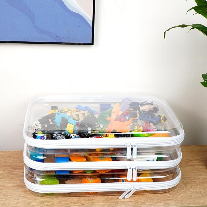 3pcs Clear Hard Shell Zipper Case, Transparent Hard Plastic Zipper Pouches, Portable Travel Organizer, Clear Toiletry Bag, Craft and Arts Organizer, Toy Storage Bins, Stackable Hard Side Plastic Case
