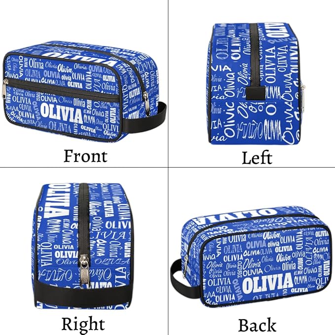 Personalized Name Makeup Bag, Custom Women Cosmetic Travel Toiletry Bag Pouch Organizer for Vacation Weekend Royal Blue