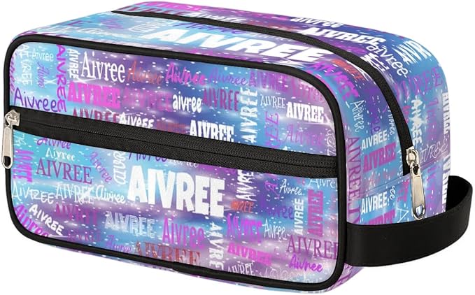 Personalized Travel Cosmetic Bag Waterproof Makeup Bags, Custom Name Purple Blue Galaxy Organizer Case Toiletries Container Bag