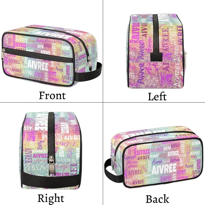 Personalized Makeup Bag with Name, Best Friends Teen Women Mom Birthday Gift Toiletry Travel Bag for Toiletries, Colorful Rainbow Glitter