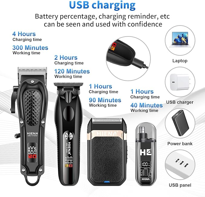 HIENA PRO Hair Clippers for Men Professional, Cordless Barber Clipper & T-Blade Beard/Hair Trimmer Set, Electric Razor Foil Shaver Nose Trimmer Barber Kit, Men's Hair Cutting Kit (212 Set)