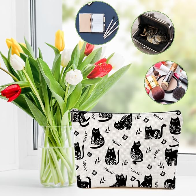 Funny Black Cat Makeup Bags for Women - Cat Gifts for Women Cats Lovers, Cats Mom Gifts Cosmetic Bag Travel Organizer Zipper Birthday Christmas Friendship Gift