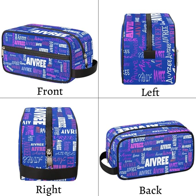 Custom Name Makeup Bag Travel Bag, Toiletry Bag Travel Large Capacity Cosmetic Container Organizer for Shampoo, Royal Blue Background Colorful Names