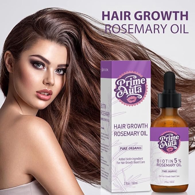 Prime Auta Organic Hair Growth Rosemary Oil with Biotin 5%, 2 fl oz, Hair and Beard Care