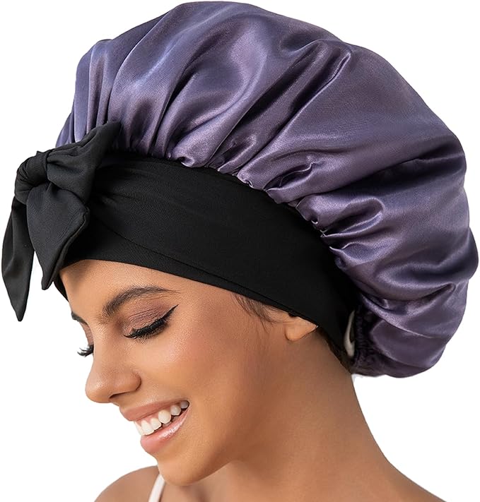 GDTOGRT Satin Silk Bonnet for Sleeping Women - Double Layer Sleep Hair Bonnets Caps for Curly Braid Hair with Tie Band