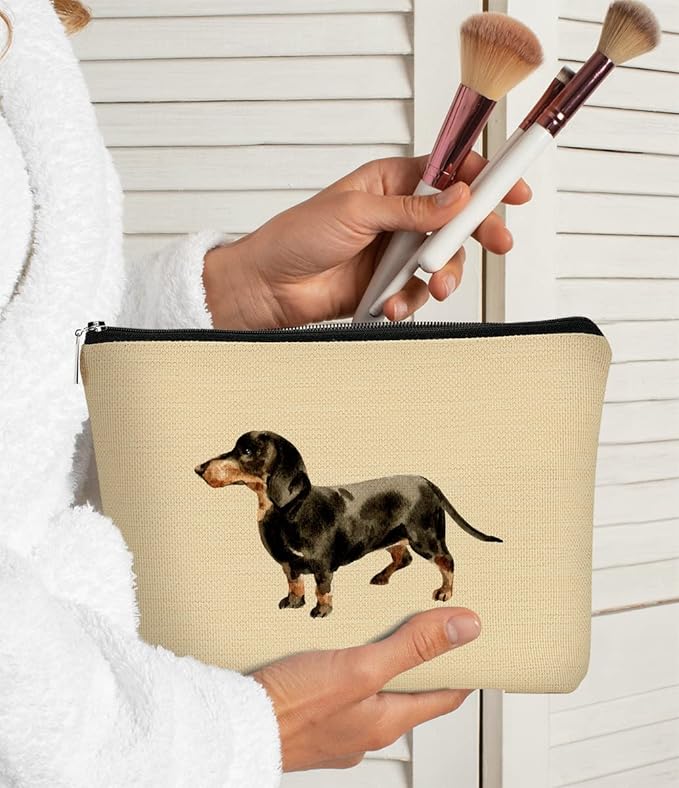 Funny Dachshund Weiner Dog Makeup Bag - Cosmetic Bag Gift Idea for Dog Lovers, Teen Girls, Women; Perfect for Dachshund Moms, Daughters, Sisters