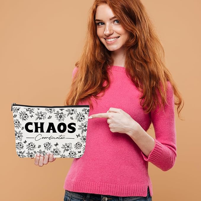 Chaos Coordinator Makeup Bag Chaos Coordinator Gifts for Women Thank You Gifts Cosmetic Bag Floral Zipper Pouch Appreciation Gifts for Her Coworkers Boss Lady Mentor Coach Christmas Birthday Gifts