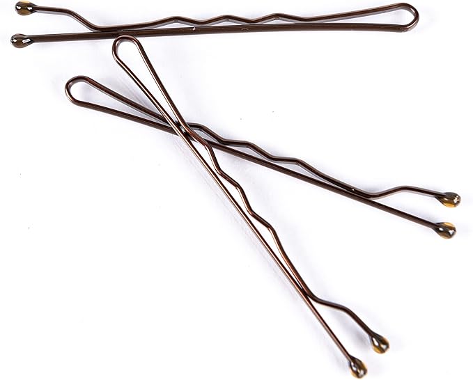 Amazon Basics No Slip Bobby Pins, 48 count, Brunette Brown, High Gloss Bobby Pins for Pain Free, Comfortable, All-Day Styling and Up Dos. For All Hair Types