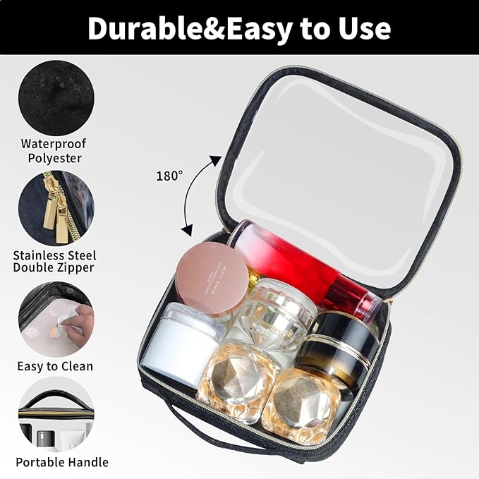 TSA Approved Travel Toiletry Bag,4 Pack Clear Makeup Bags with Handles,Quart Size Clear Cosmetic Bags for Traveling Women,Men,Carry on Airport Airline Compliant Bag,Black
