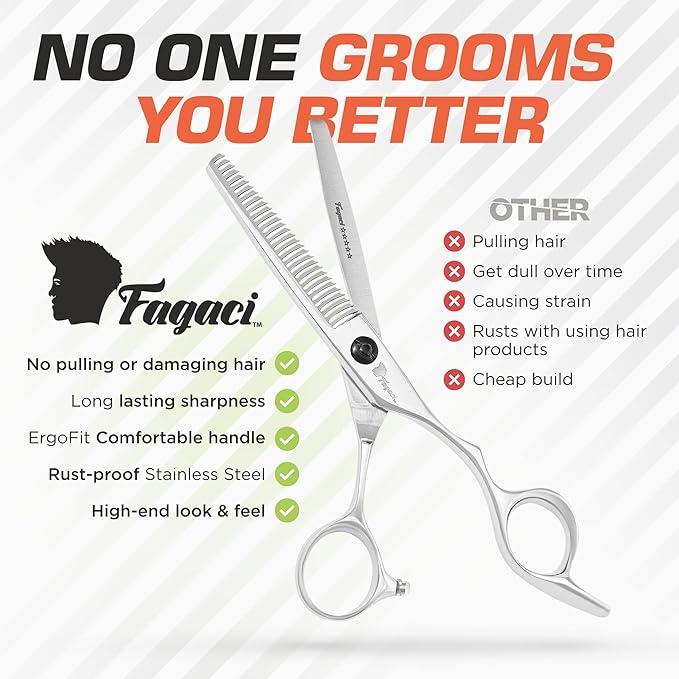 Fagaci Thinning Shears 6 Inch with Extremely Sharp Blades, Professional Hair Thinning Scissors, Durable, Smooth Motion & Fine Cut, Thinning Scissors with Sheath, Cleaning Leather, Key&Rings
