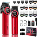 VGR 001 & 977 Professional Hair Clippers for Men, Cordless Barber Clippers and Zero Gap Trimmers Set, DLC Coating Blade Hair Cutting Kit with LED Display, USB Rechargeable Barber Set(Red)