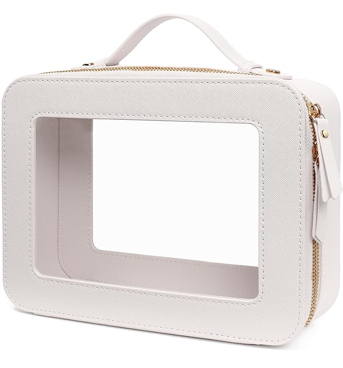 LETGO Clear Makeup Bags, TSA Approved Toiletry Bag with Zipper, Clear Makeup Organizer Large Fit Carry-on Travel Essentials,Clear Cosmetic Bags for Women Men (Large-White) (YunGoGo)