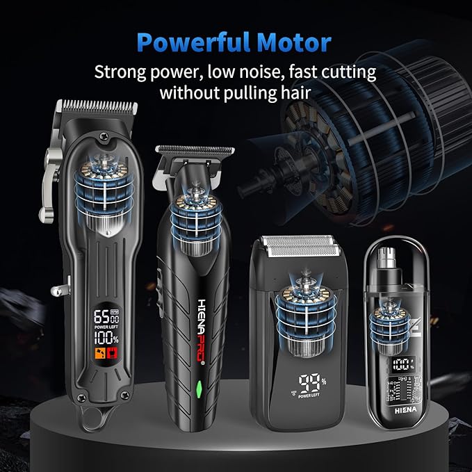 HIENA PRO Professional Cordless Hair Clipper for Men, Electric Foil Shavers and Beard Trimmers, Ear, Nose Hair Trimmer Set, Rechargeable Barber Kit and Hair Cutting Set, Facial Grooming Kit