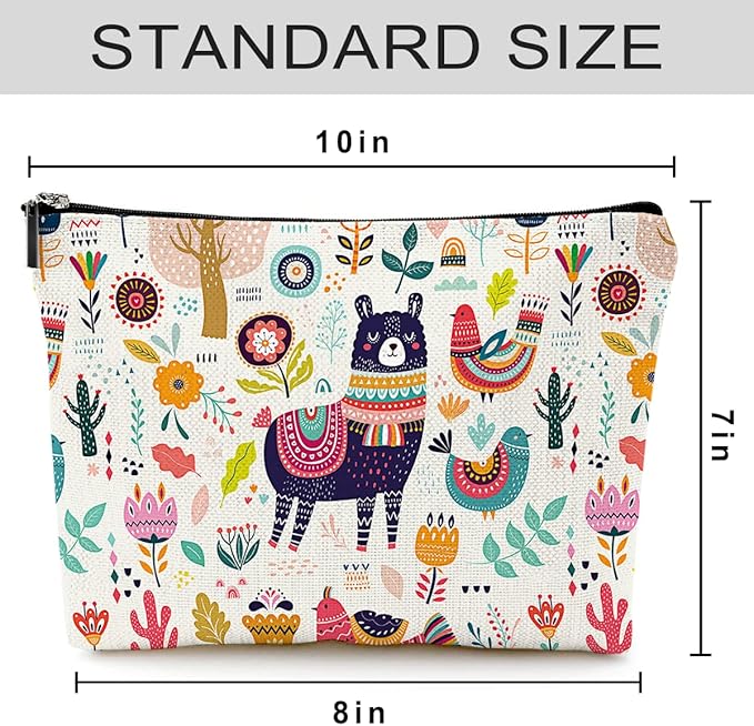 Cute Makeup Bag for Purse Canvas Waterproof Funny Cosmetic Bags for Women Zipper Travel Toiletry Pouch-Alpaca Makeup Bags-Creamy