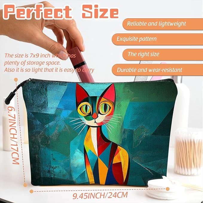 Cosmetic Bags Travel Makeup Toilet Case Waterproof Pouch for Women Girls 6.7X9.45inches - Beautiful Color - Block Kitty