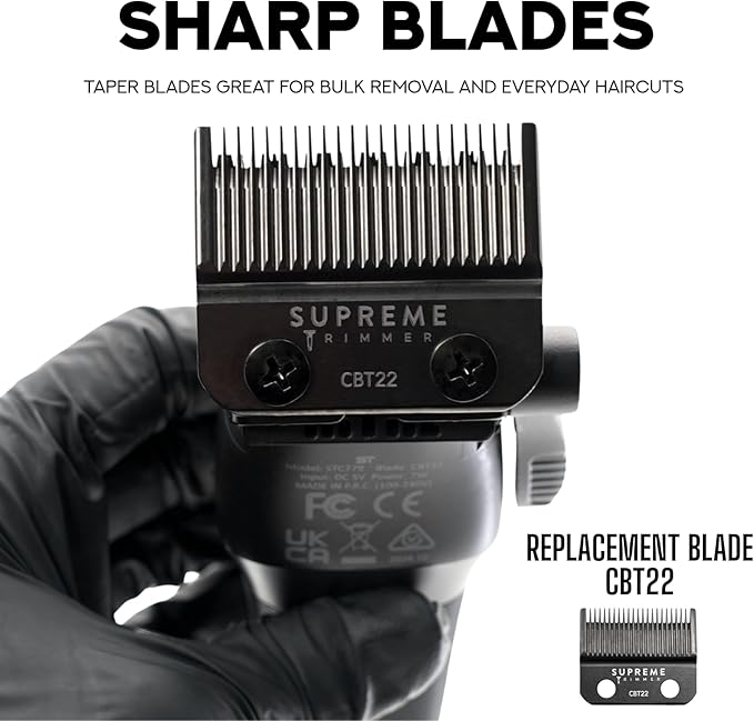 Supreme Trimmer Recharge Clipper - Professional Hair Clipper with 2 Removable Batteries, Brushless Motor, Smart Charge Stand, USB-C Charge & DLC Blades Barbers | STC779