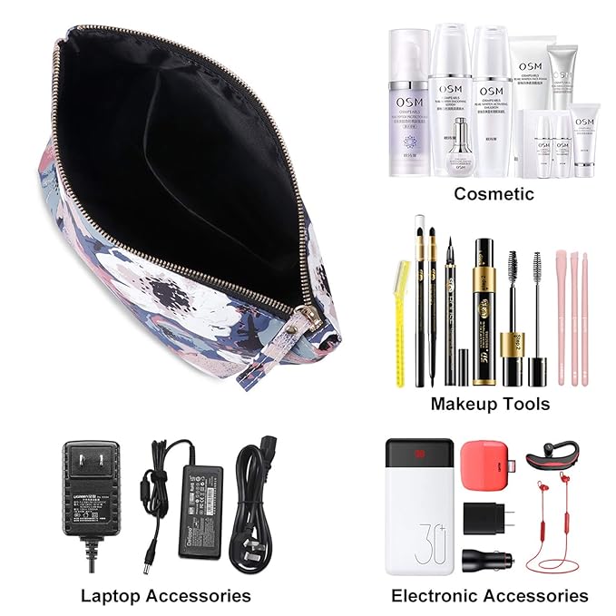 Flower Makeup Bag for Travel Cosmetic Storage Pouch Waterproof Polyester Metal Zipper, Retro Camellia