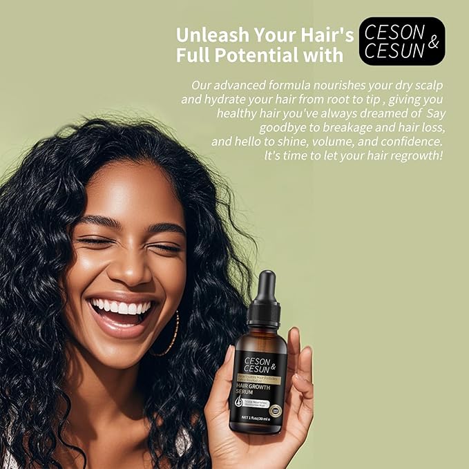 Ceson&Cesun Hair Growth Serum/Scalp Oil - Biotin & Rosemary Castor Oil Treatment for Stronger Thicker Longer Hair, Water-Based – Natural Hair Growth Thickening Treatment for Men & Women