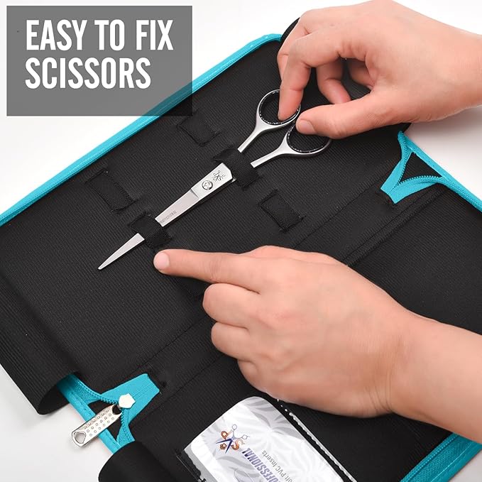 Leather 5 Scissor & Shear Storage Case for Hairstylist - Hairdresser -Scissor Holder Perfect for home-saloon use (TURQUOISE)
