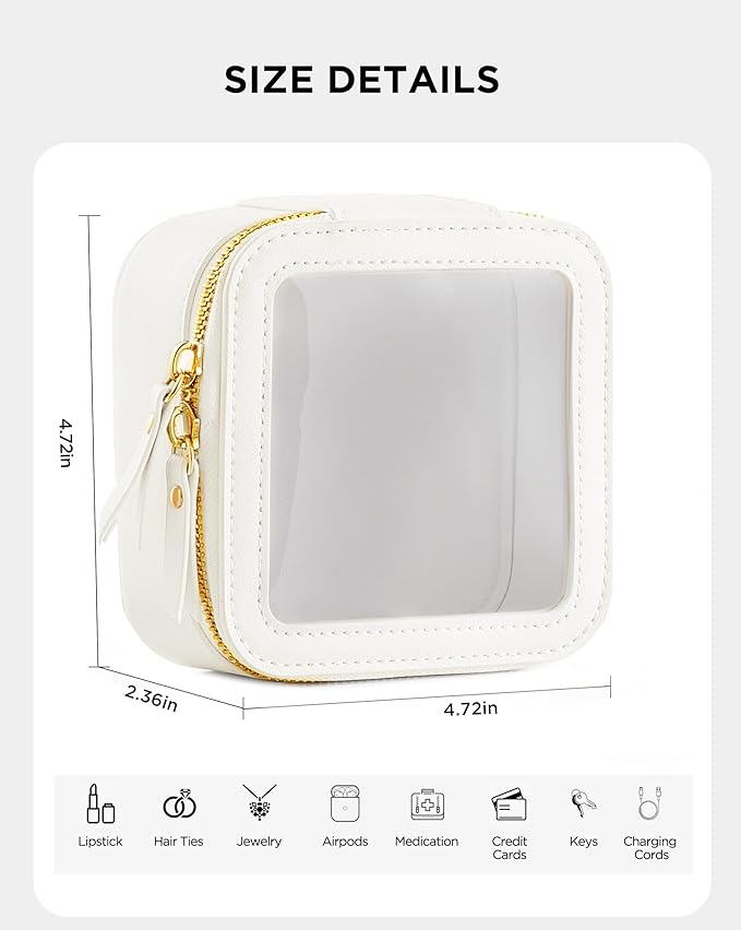 HBlife Small Makeup Bag for Purse Cute Mini Makeup Bag Cosmetic Bag Women Travel Clear Makeup Pouch Case Organizer Leather Make Up Toiletry Bag Transparent Storage Bag(White)