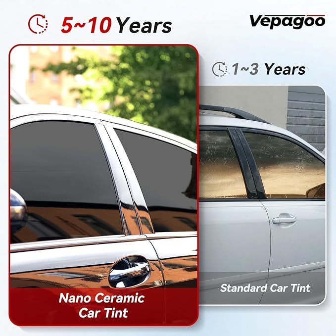 Vepagoo 5% VLT Ceramic Car Window Tint Film (24" x 15FT) - Heat & Glare Reduction, Blocks UV & IR Rays, Scratch Resistant, Privacy Car Window Tint Fit for Sedan SUV
