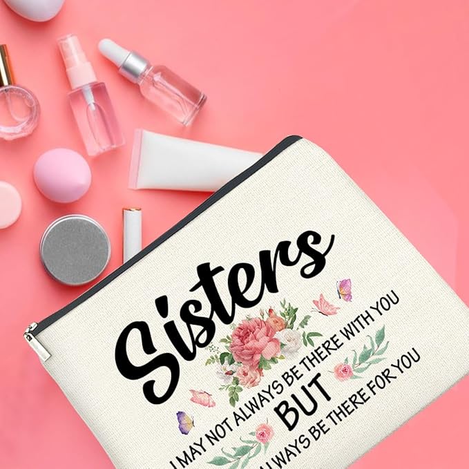 Sisters Gifts Makeup Bag, Gifts for Bestie Best Friend Sister Christmas Birthday, Sisters Cosmetic Bag Zipper Makeup Pouch