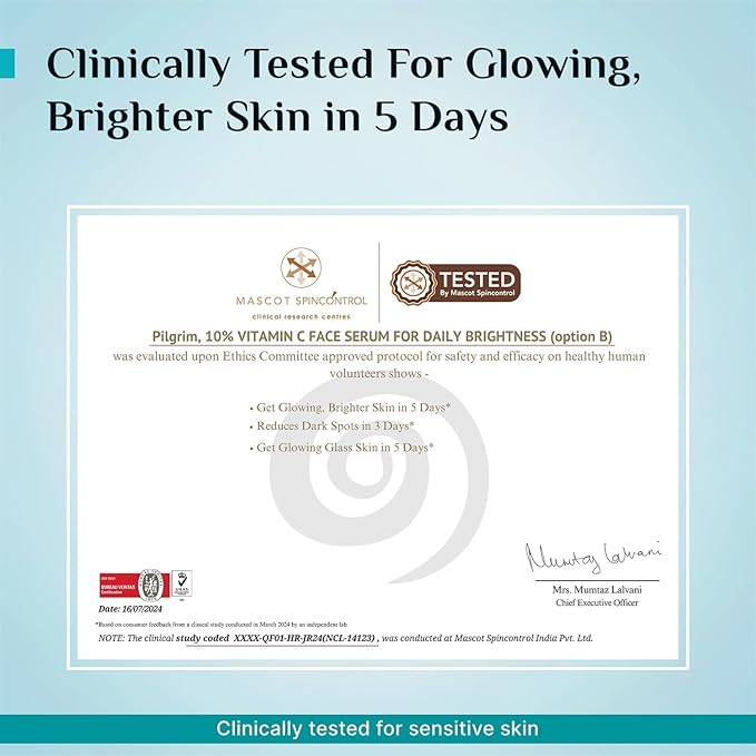 10% Vitamin C Face Serum by Pilgrim | Anti Aging Facial Serum with 5% Niacinamide & Kakadu Plum | Reduces Fine Lines, Smooths Skin Texture & Improves Radiance | 1.01 Fl Oz (30ml)