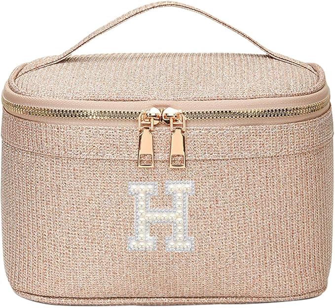 EURYNOME Makeup Bag with Custom Letter H, Water-Resistant Travel Organizer Pouch, (8.3x5.1x5.1 Inch) Cosmetic Case for Women