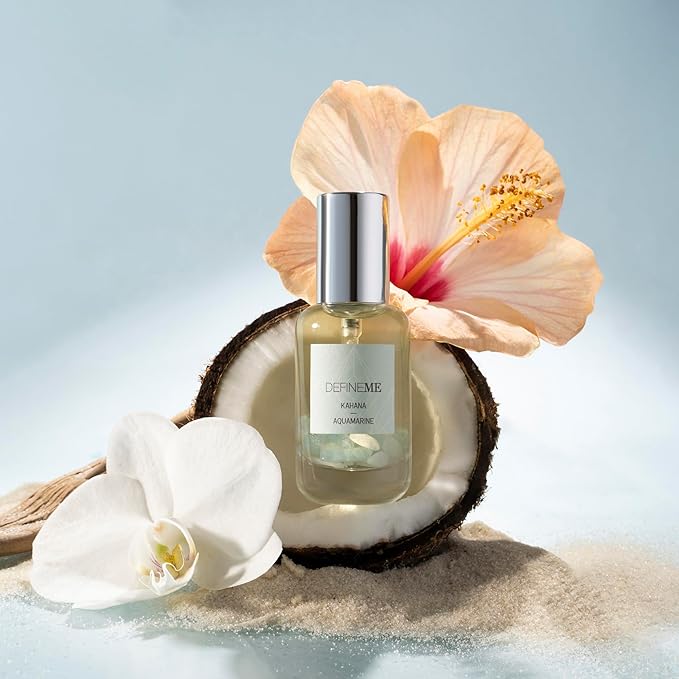 DefineMe Aquamarine Crystal Infused Natural Perfume Mist, Kahana Scent, 0.95 FL OZ