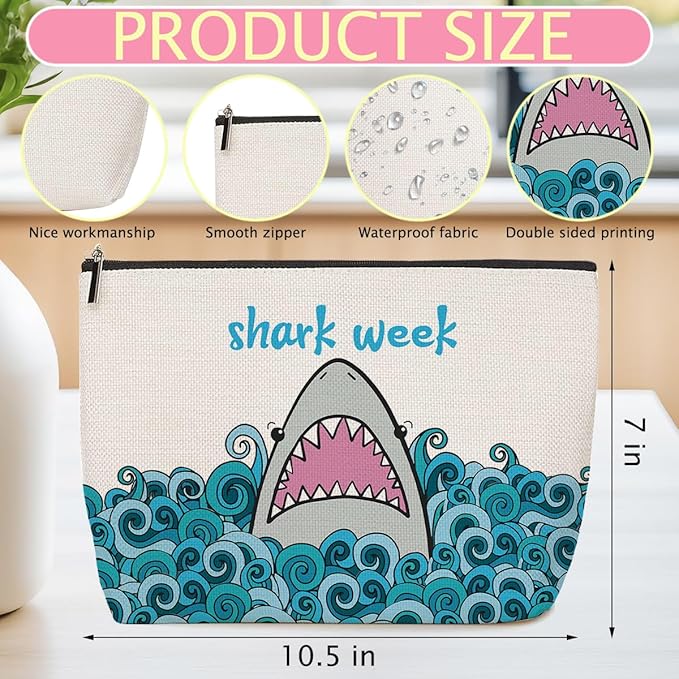 ZHAMEN Makeup Bag, Funny Shark Design, Large Capacity, Waterproof, Multipurpose for Women, Girls, Animal Lovers, Graduation, Friendship, Birthday, Christmas