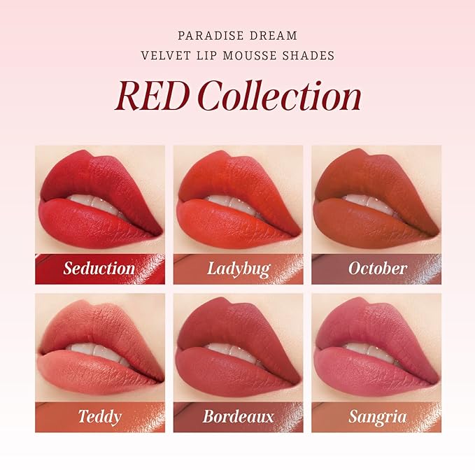 DEARDAHLIA Paradise Dream Velvet Lip Mousse (Ladybug) - Vegan Soft-Matte Lip Tint with Lightweight, Buildable, Long-Lasting Color, Whipped Mousse Texture. Cruelty-Free. 0.21 Fl oz