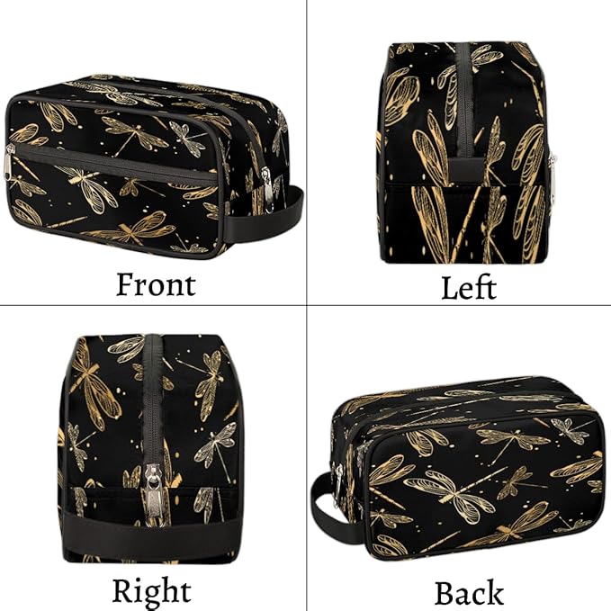 Vintage Animal Gold Dragonfly Travel Toiletry Bag for Women Men Lightweight Cosmetic Makeup Bag Organizer Waterproof Shaving Bag Dopp Kit with Large Capacity for Toiletries and Shaving Accessories