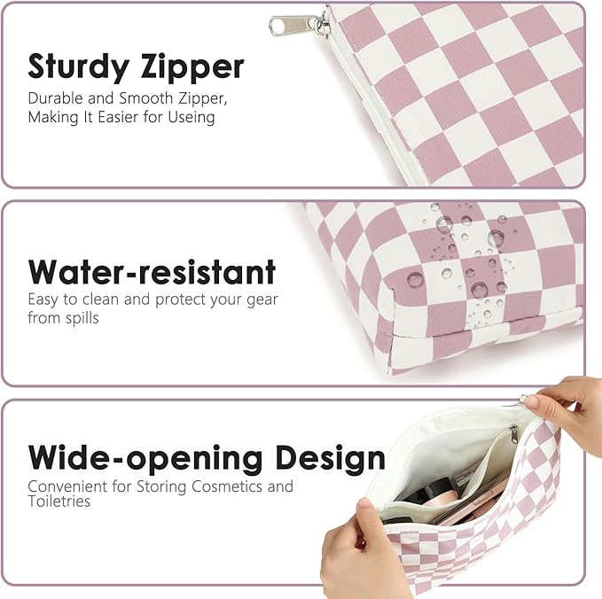 Checkered Makeup Bag, Travel Cosmetic Bag Organizer Toiletry Bag Make Up Bags with Zipper & Compartments for Women Girls, 2PCS