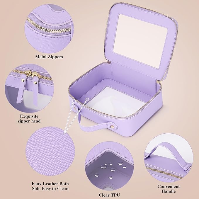Pinkmik Clear Makeup Bag with Brush Bag 2pcs Waterproof Travel Case for Cosmetics and Toiletries Women's Cosmetic Organizer with Zipper (X/Purple, L+SLIM)