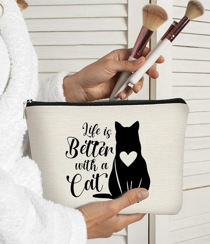 Cat Mom Gifts: Makeup Bag for Women, Perfect for Birthday or Valentine's Day, Life's Better with Cats