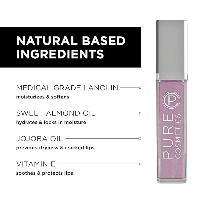 Pure Illumination Light-Up Lip Gloss with LED-Lit Applicator Brush + Side Mirror, Non-Sticky, Moisturizing Hydrating Lip Glosses with Lanolin, Jojoba Oil, & Vitamin E, Clear