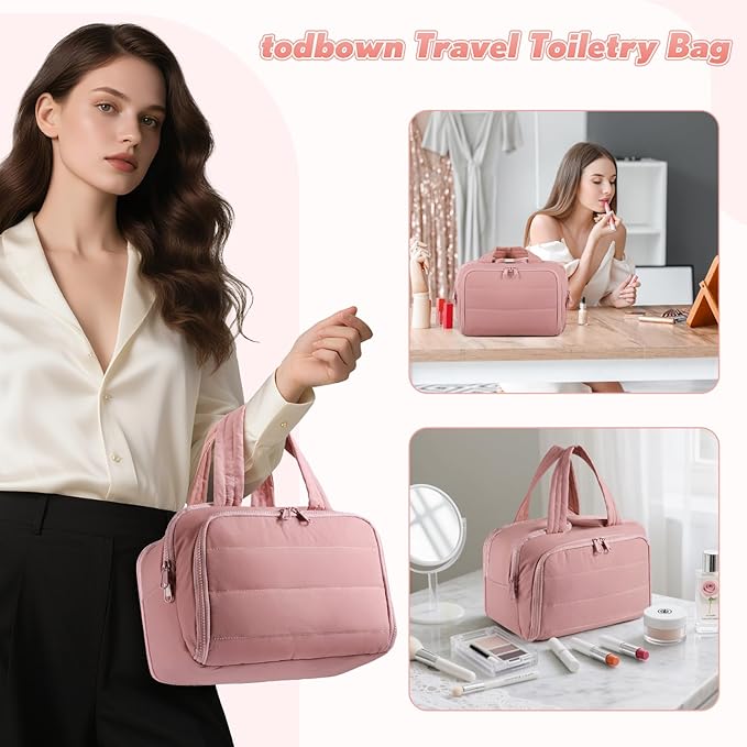 Travel Toiletry Bag:  Large Capacity, 4 Compartments, Wet/Dry Separation, Ultra-Soft Lightweight Fabric & Anti-Spill Design for Travel,Gym,Gift(11.8" L) (Raspberry Pink)