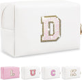 Personalized Initial Letter Makeup Bag, Preppy Glitter Letter Patch Cosmetic Pouch Zipper,PU Waterproof Travel Toiletry Bag Cute Makeup Organizer Monogrammed Make Up Bag,Gift for Women Girls