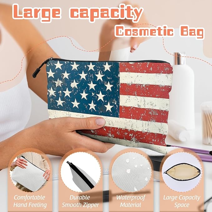 Cosmetic Bags Travel Makeup Toilet Case Waterproof Pouch for Women Girls 6.7X9.45inches - Weathered American Flag With Peeling Colors