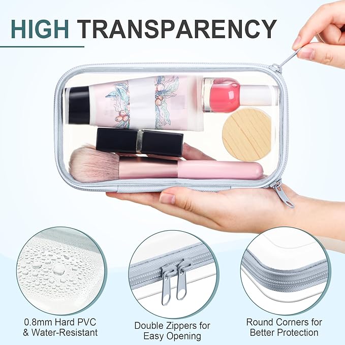 Sanwuta 6 Pcs Clear Hard Zipper Case Hard Plastic Zipper Pouches Makeup Bag Pencil Pouches Transparent Cases for Snacks Plastic Storage Organizer Box for Travel(Blue-green,7.48 x 3.94 x 2 Inch)