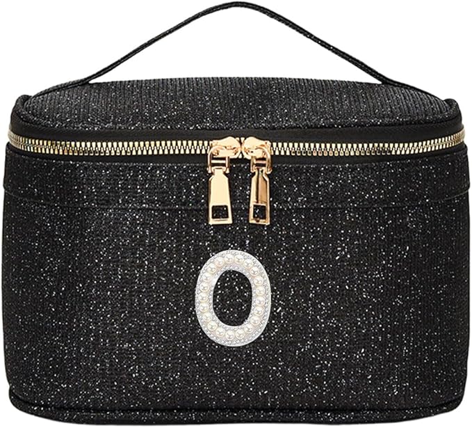 EURYNOME Makeup Bag with Custom Letter O, Water-Resistant Travel Organizer Pouch, (8.3x5.1x5.1 Inch) Cosmetic Case for Women